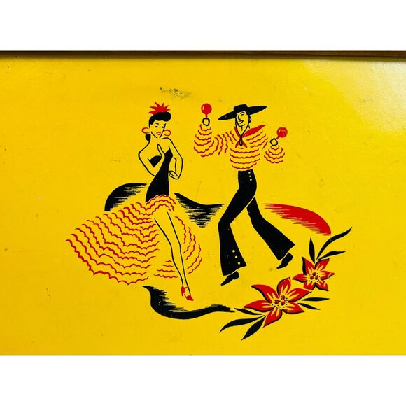 Vintage 1950s Spanish Couple Serving Tray Yellow Lap Tray Dancing Board - Picture 2 of 6
